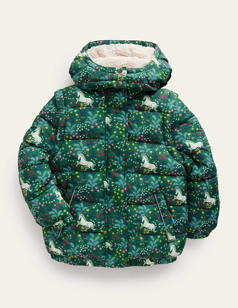 2-in-1 Padded Coat Deep Green Unicorn Meadow Girls Boden, Deep Green Unicorn Meadow