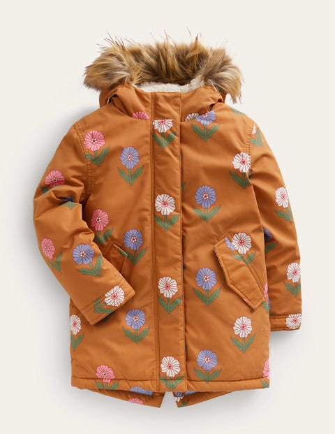 MINI BODEN AUTHENTIC PARKA BUTTERSCOTCH FLORAL GIRLS BODEN