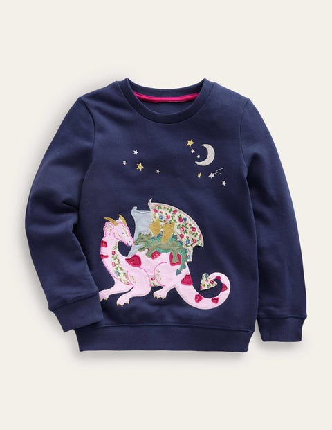 Mini Boden Kids' Logo Applique Sweatshirt College Navy Dragon Girls Boden