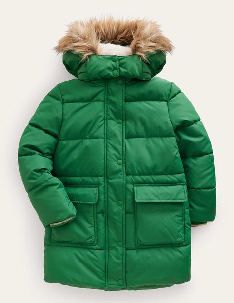 Longline Padded Coat Green Girls Boden