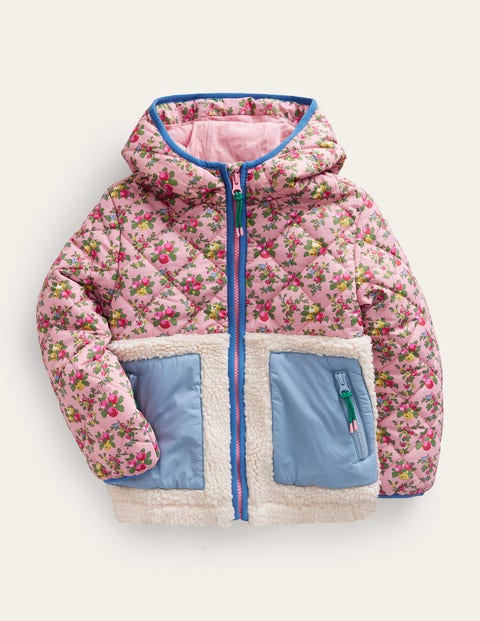 Borg Mix Jacket Pink Girls Boden