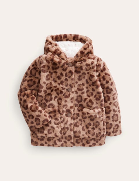 Shop Mini Boden Faux Fur Duffle Coat Large Leopard Girls Boden