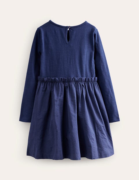 Jersey-Kleid mit gewebter Applikation - Schuluniform-Marineblau | Boden DE