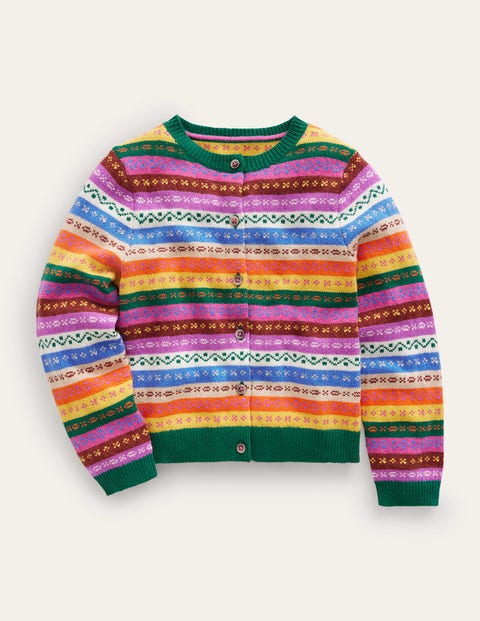 MINI BODEN FAIR ISLE CARDIGAN RAINBOW MULTI STRIPE GIRLS BODEN