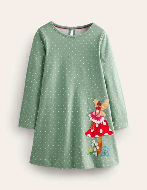 knee length dresses for ladies Smocked Jersey Midi Dress-Promenade Green, Bloom Scatter