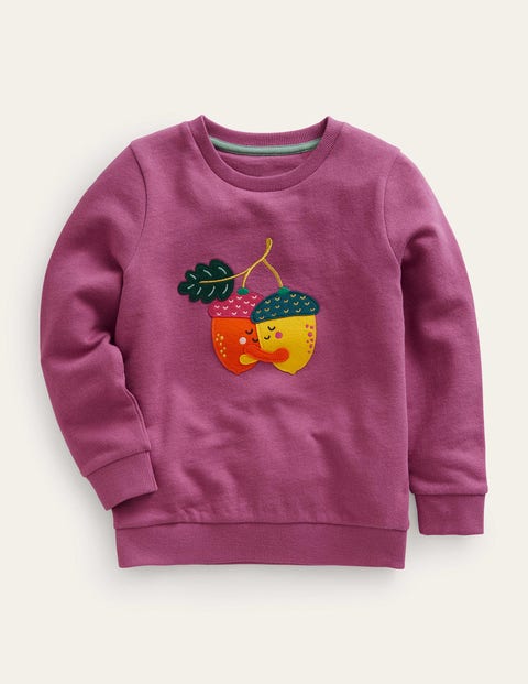 Mini Boden Kids' Applique Sweatshirt Teacup Pink Acorn Girls Boden