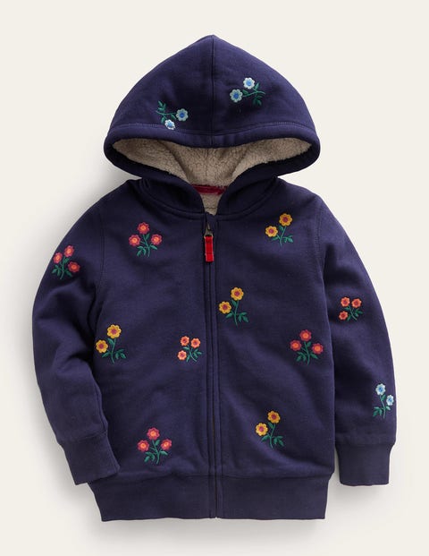 Mini Boden Embroidered Lined Hoodie French Navy Floral Baby Boden