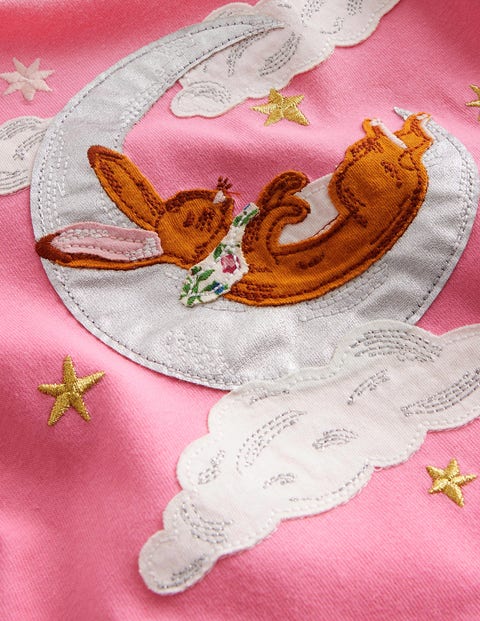 Oberteil mit Applikation und Puffärmeln - Azaleenrosa Hase auf dem Mond ...