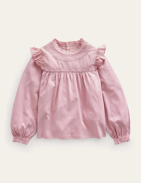 Lace Detail Jersey Top Pink Girls Boden