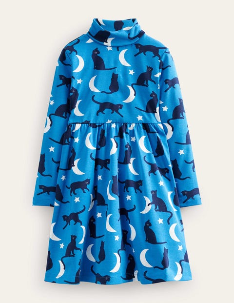 Roll Neck Jersey Dress Blue Girls Boden