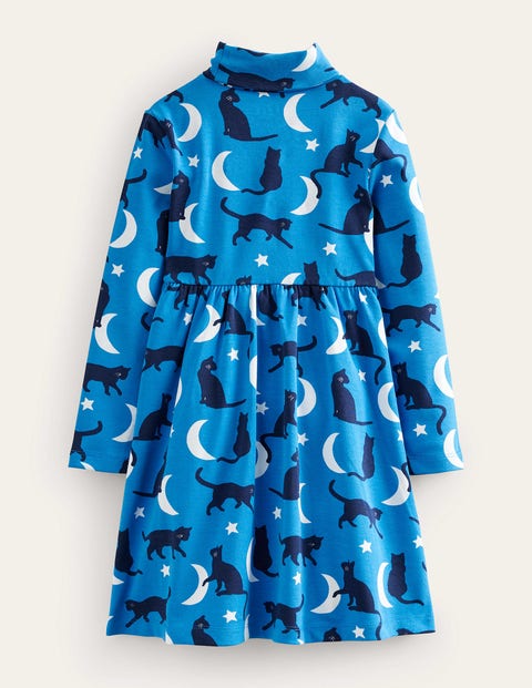 Leuchtendes | DE Katzen Jerseykleid Rollkragen Boden Blau - mit