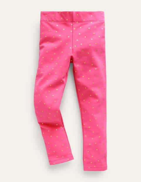 Mini Boden Kids' Fun Cosy Leggings Mid Pink Foil Stars Girls Boden
