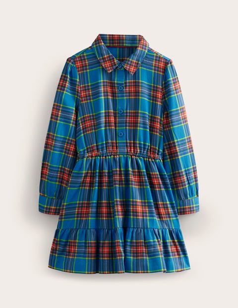 Check Cotton Shirt Dress Blue Girls Boden