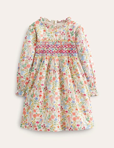 MINI BODEN PRINTED SMOCKED DRESS VANILLA FAIRIES GIRLS BODEN