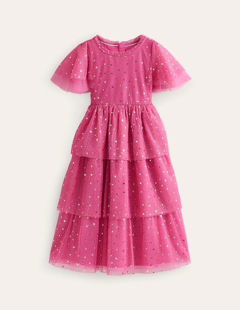 Foil Star Tulle Dress Pink Girls Boden