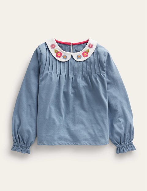 Collared Jersey Top - Pale Blue Flower
