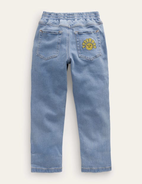 Embroidered Pull-on Jean - Light Vintage Denim