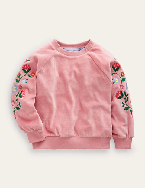 Embroidered Velour Sweat Pink Girls Boden