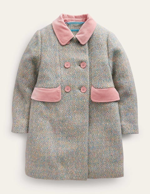 Mantel aus Wollmischung Mädchen Boden, Rosa/Blau Fischgrätenmuster