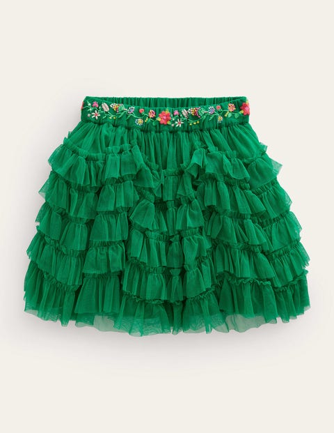 MINI BODEN RUFFLE TULLE MIDI SKIRT VERIDIAN GREEN GIRLS BODEN