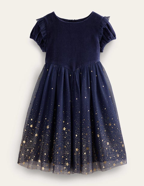 Mini Boden Kids' Dip Dye Metallic Party Dress French Navy Girls Boden