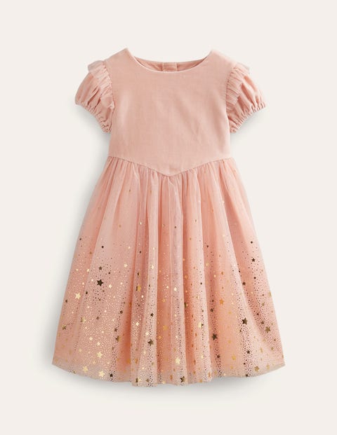 Shop Mini Boden Dip Dye Metallic Party Dress Provence Dusty Pink / Gold Girls Boden