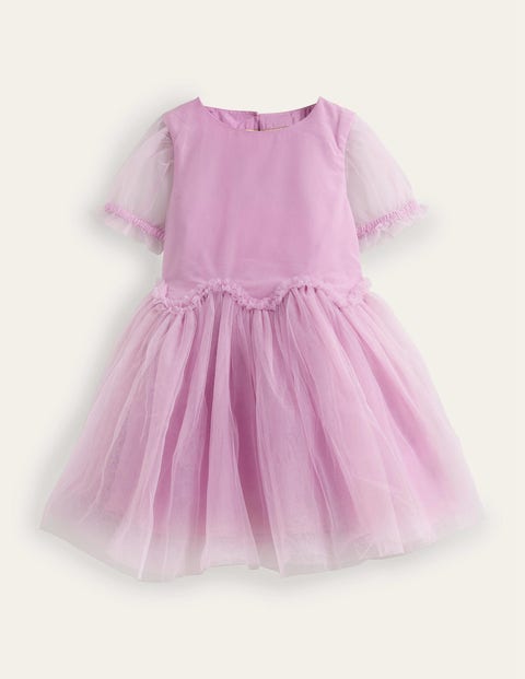 Mini Boden Kids' Tulle Ruffle Waist Dress Lilac Blush Girls Boden