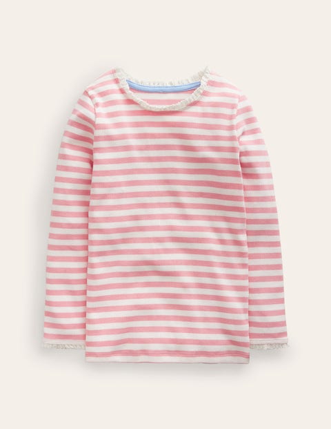 Mini Boden Kids' Ribbed Long Sleeve T-shirt Ballet Pink/ivory Girls Boden