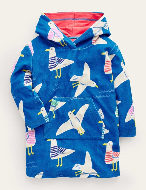 Mini Boden Kids' Pattern Towelling Beach Dress Directoire Blue Seagulls Girls Boden