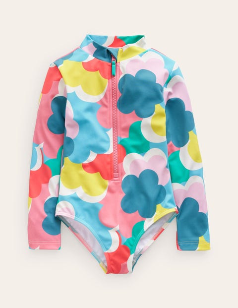 Shop Mini Boden Long-sleeved Swimsuit Multi Rainbow Reef Girls Boden In Multi Rainbow Clouds