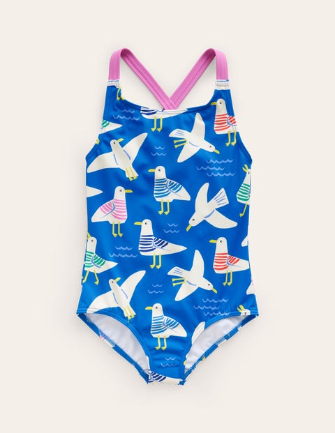 MINI BODEN CROSS-BACK PRINTED SWIMSUIT DIRECTOIRE BLUE SEAGULLS GIRLS BODEN