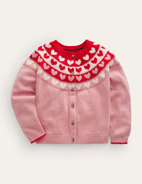 Fun Fair Isle Cardigan Pink Girls Boden, Almond Pink Hearts