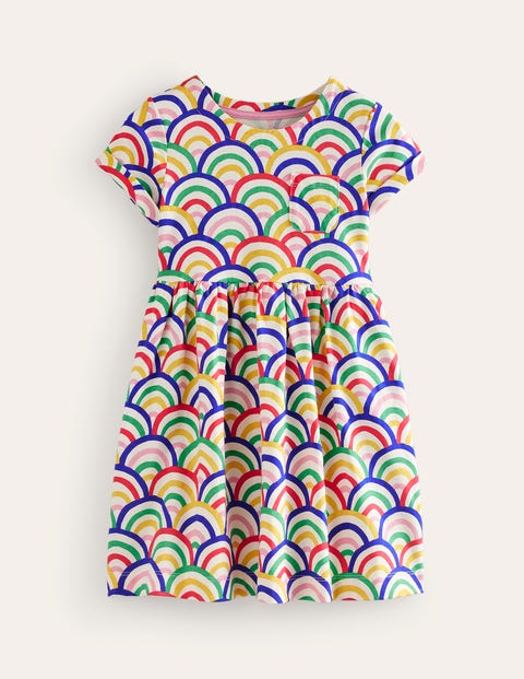 Mini Boden Kids' Short-sleeved Fun Jersey Dress Ivory Multi Rainbow Girls Boden