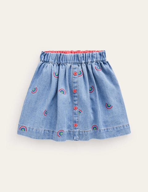 Mini Boden Kids' Embroidered Pull On Skirt Scattered Rainbow Embroidery Girls Boden