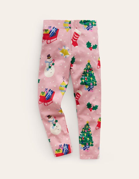 Mini Boden Kids' Fun Leggings Almond Pink Father Christmas Girls Boden