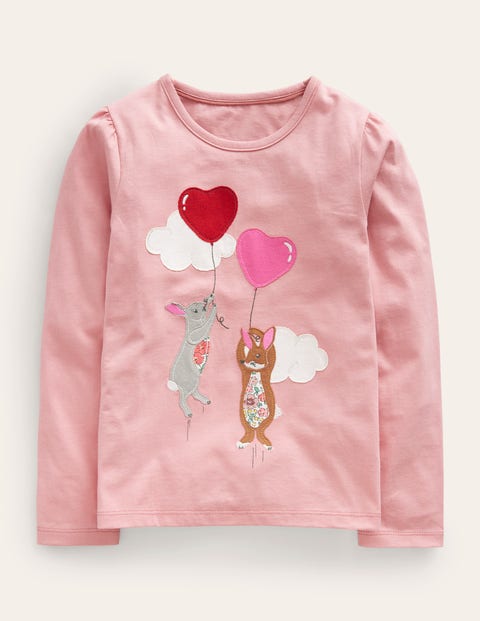 Shop Mini Boden Appliqué Puff-sleeve Top Blush Pink Bunny Girls Boden
