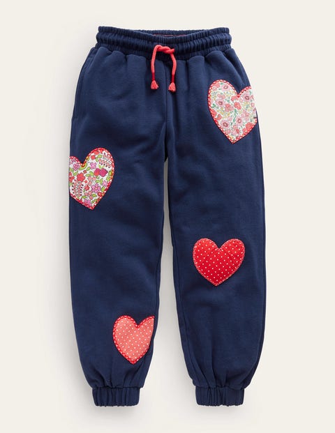 Mini Boden Kids' Appliqué Joggers French Navy Hearts Girls Boden