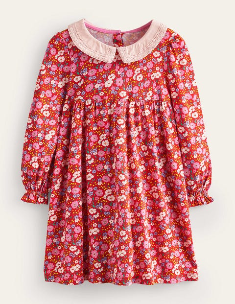 Lace Collar Jersey Dress Red Girls Boden