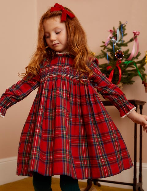 Smocked Heritage Check Dress - Red / Blue Check | Boden US