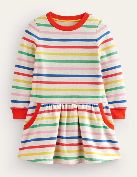 Mini Boden Kids' Cosy Printed Sweatshirt Dress Multi Stripe Girls Boden