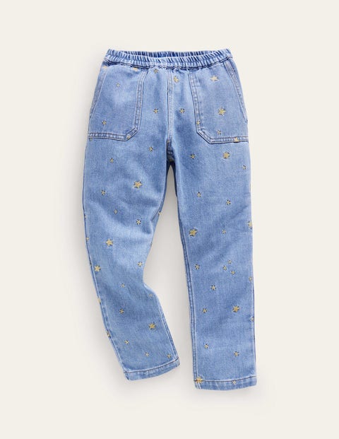Denim Pull-on Jean Blue Girls Boden, Mid Vintage Star Embroidery
