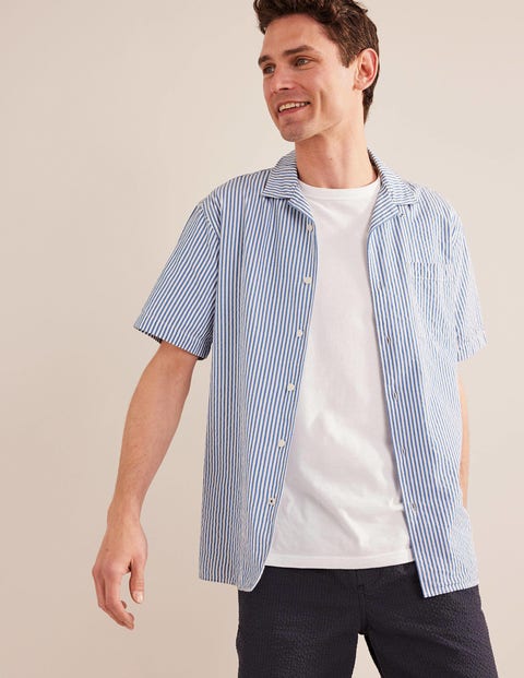 Textured Revere Collar Shirt - China Blue/Ivory Stripe | Boden US