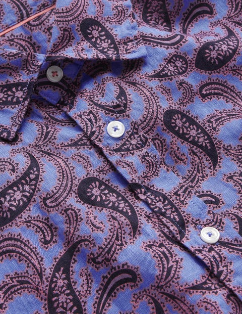 Cutaway Collar Linen Shirt - Bright Blue Paisley | Boden US