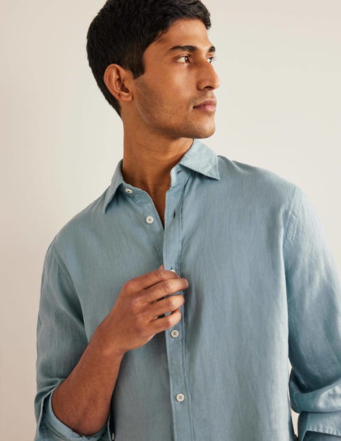 Cutaway Collar Linen Shirt - Washed Blue | Boden UK