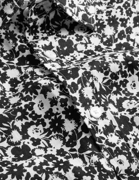 Cutaway Collar Linen Shirt - Black and Ecru Floral | Boden US