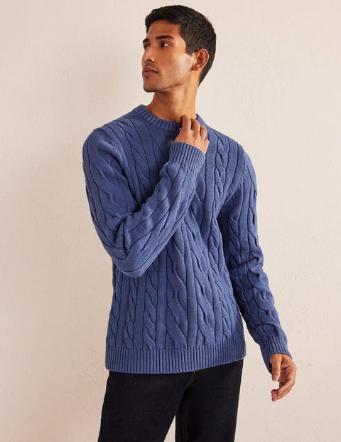 Cotton Cable Crew Neck - True Navy | Boden UK