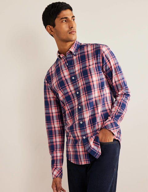 Button Down Slim Fit Shirt - Faded Red Check