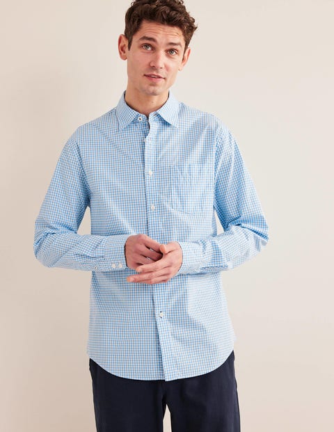 Cutaway Collar Poplin Shirt - Lichen Blue Gingham | Boden UK