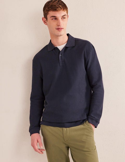 Relaxed Long Sleeve Polo - Navy | Boden UK