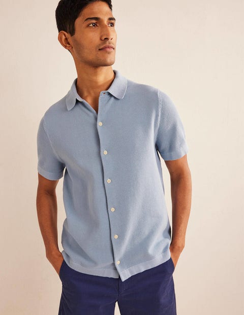 Knitted Short Sleeve Shirt - Washed Blue